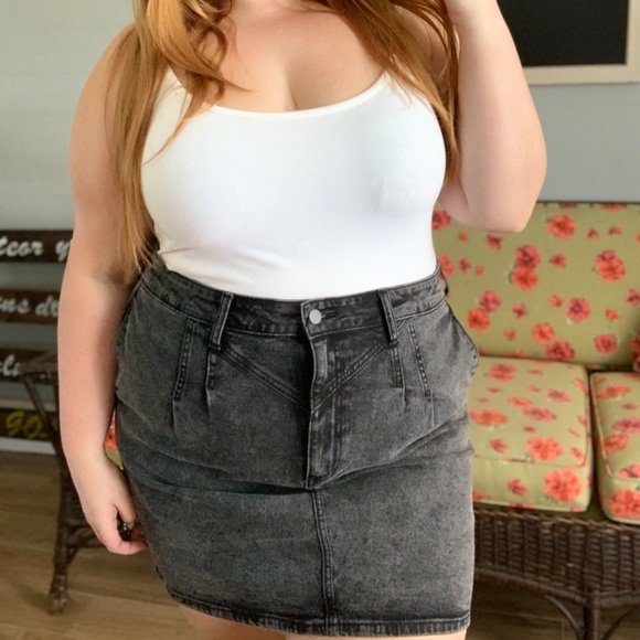 black acid wash denim skirt